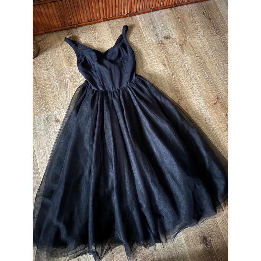 Free People Intimately Black Tulle Corset Midi Dress Sweetheart Neckline Size S - Picture 3 of 6